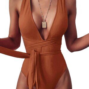 NEW Sexy Lace Up Plunge Neck Backless High Waisted Low Cut Leg Rise SZ M